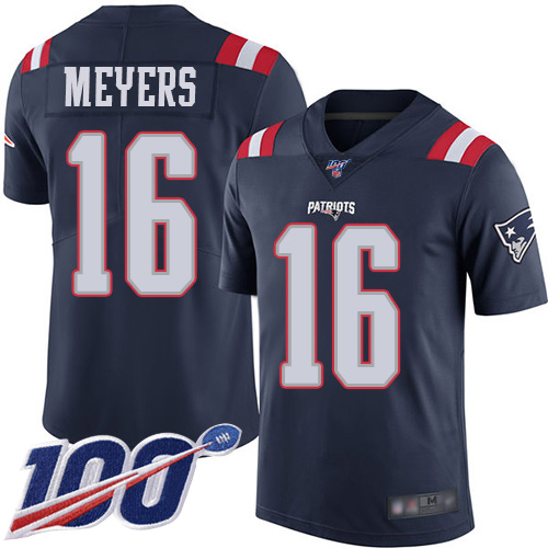 New England Patriots Football #16 100th Season Rush Limited Navy Blue Men Jakobi Meyers NFL Jersey